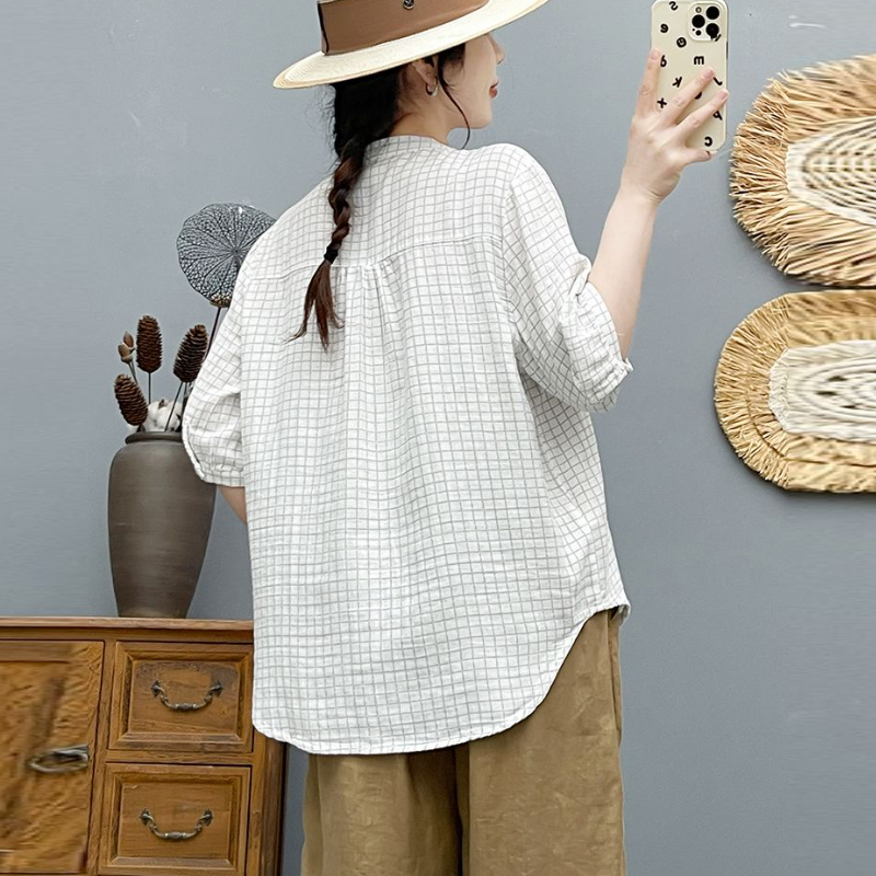 碎花雙層棉紗襯衫 中袖設計 寬鬆舒適 文青風上衣