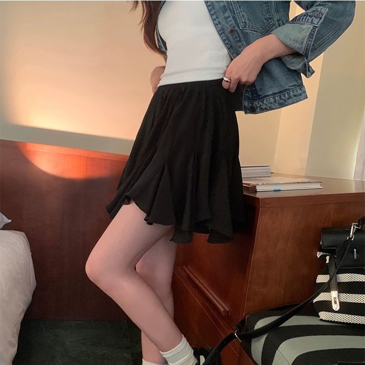 芭蕾仙女裙 新款白色A字短裙 防透內襯 鬆緊腰坐不卡腹