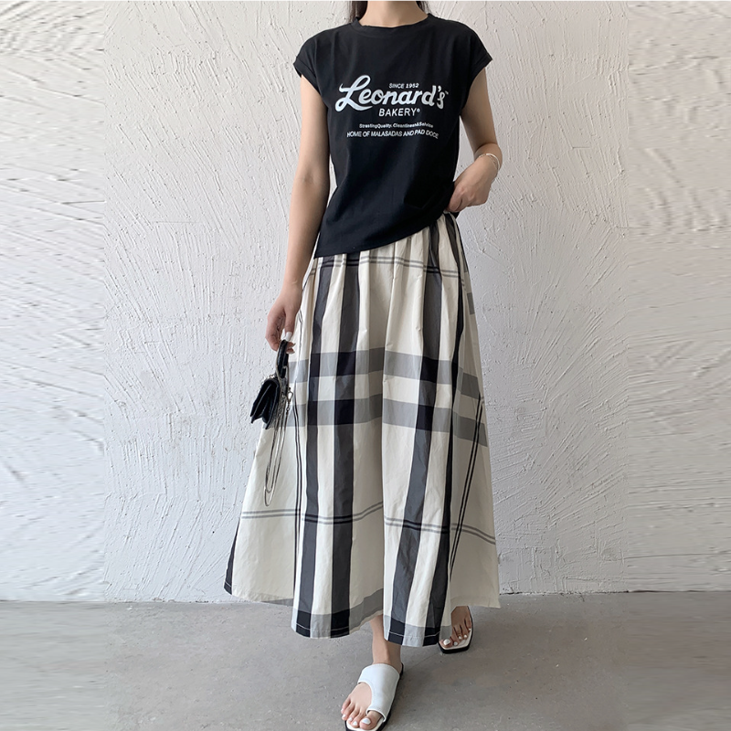 6色*日韓流行格紋寬版大擺百搭半身裙