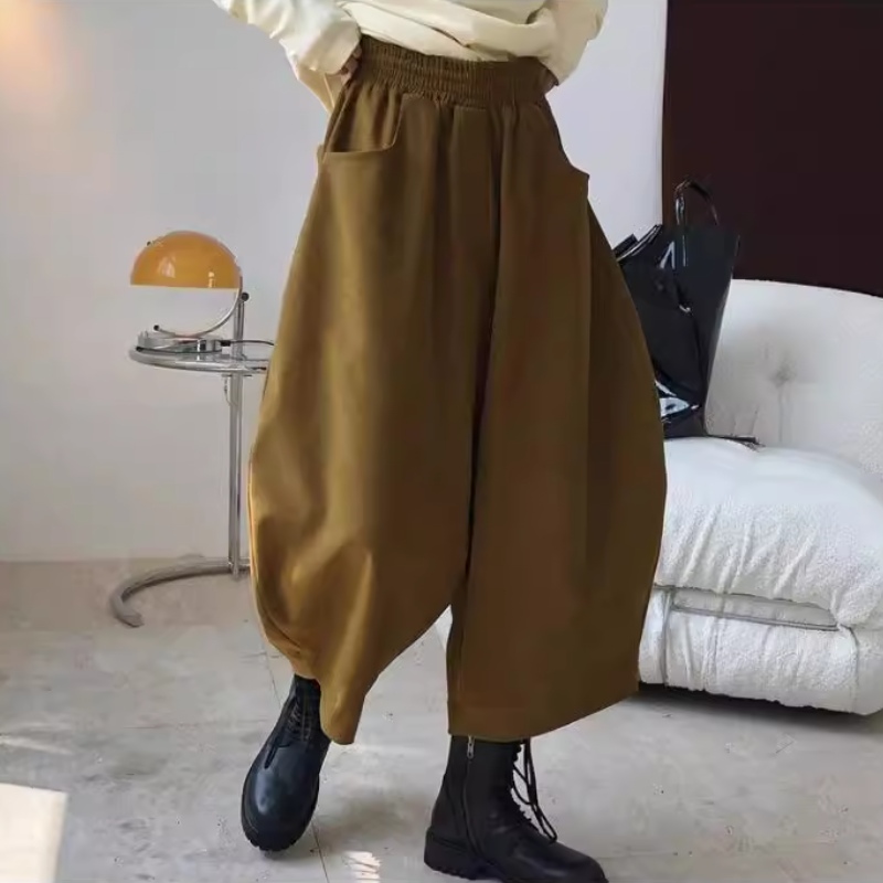 縮口寬褲小哈褲 秋冬日系復古寬鬆男友風收口褲