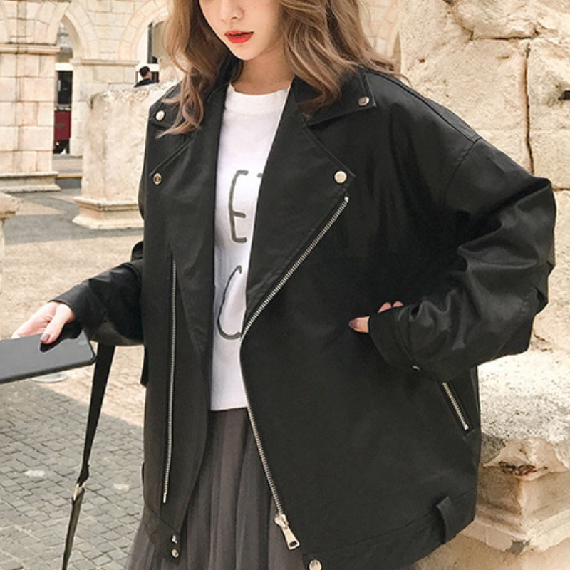 韓版休閒加厚寬鬆PU皮衣夾克短外套