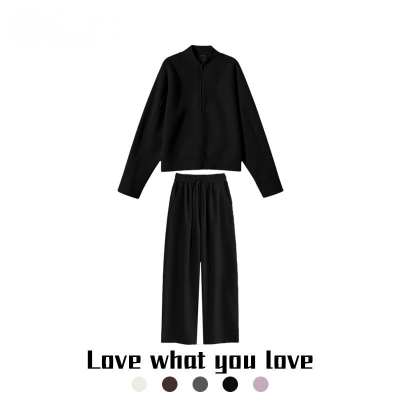 兩件套 新款高級感半拉鏈套裝 顯瘦遮肉休閒寬鬆兩件套