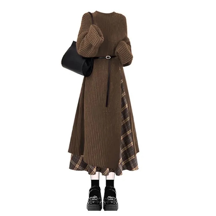 【單品可選】法式高級感套裝氣質長針織毛衣搭顯瘦格紋半身裙兩件套