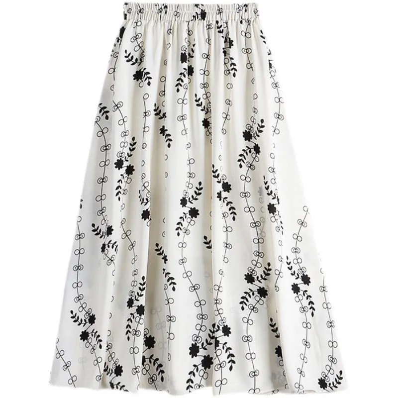 溫柔好感 高腰 大尺寸 寬鬆 印花 遮胯顯瘦 中長 a字 大擺 半身裙