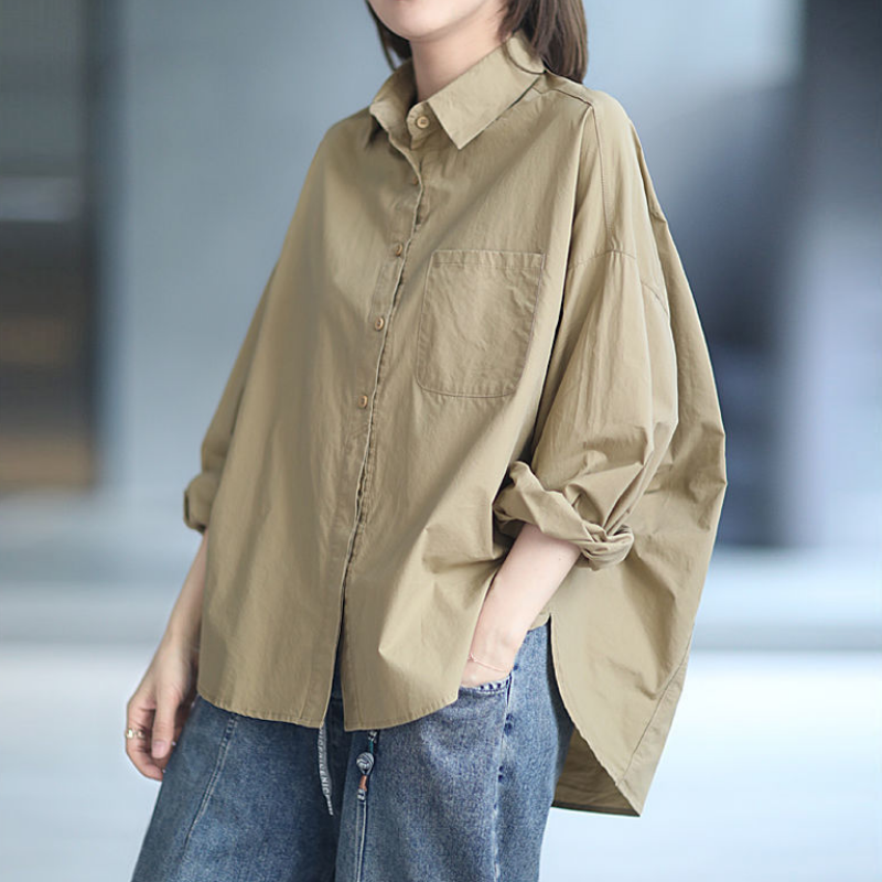 韓版素面襯衫寬鬆慵懶風立體剪裁休閒上衣