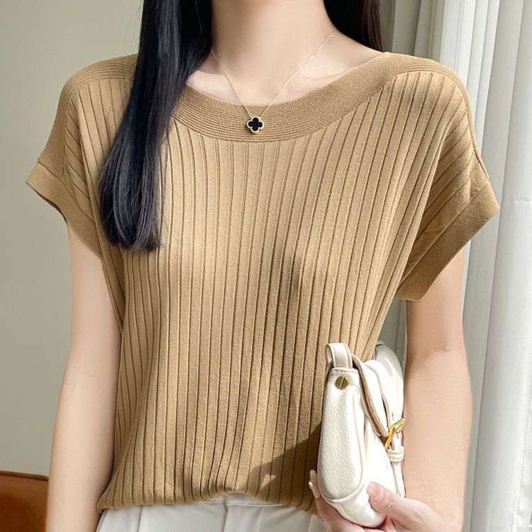 一字領短袖針織上衣 夏季寬鬆百搭內搭衫