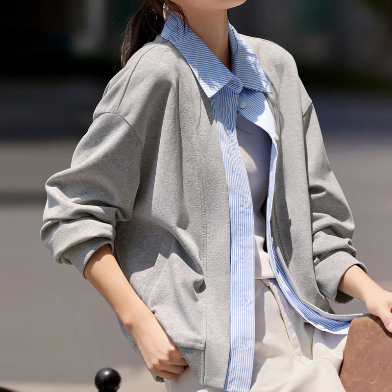 萊賽爾棉假兩件拼接針織薄外套女早秋慵懶設計感氣質上衣