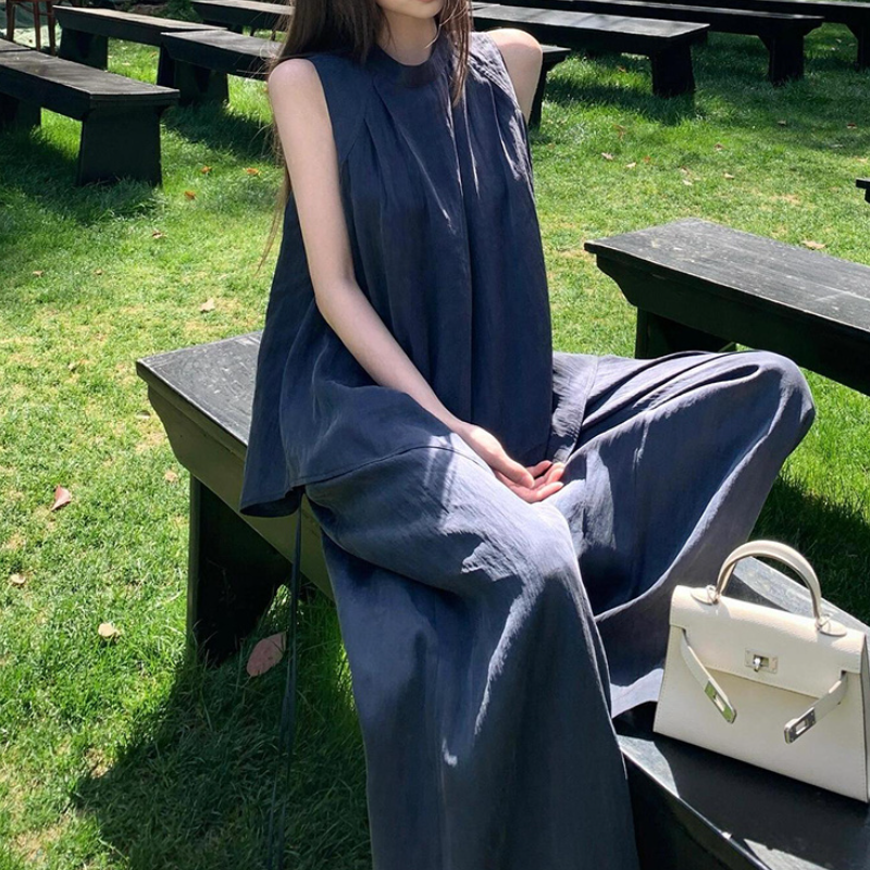 韓系運動休閒套裝 無袖上衣×長版寬褲 兩件式人氣款