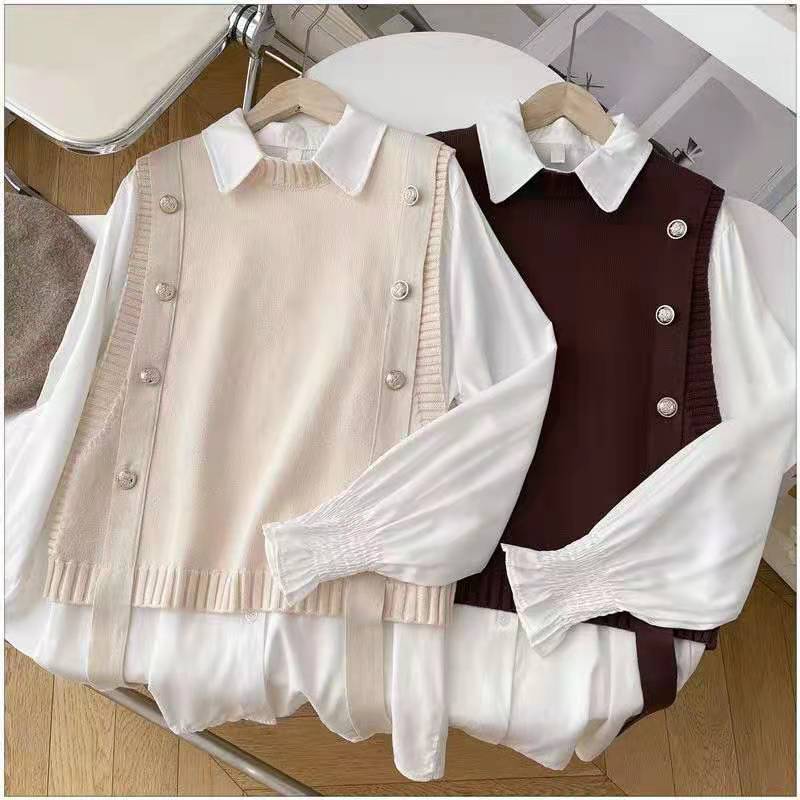 【單品可選】襯衫馬甲兩件套-春秋時尚減齡針織上衣套裝