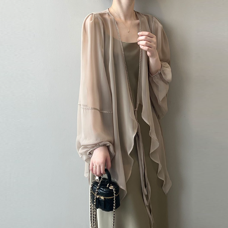 法式文青抗UV罩衫 冰絲雪紡防曬工藝小隻女顯高