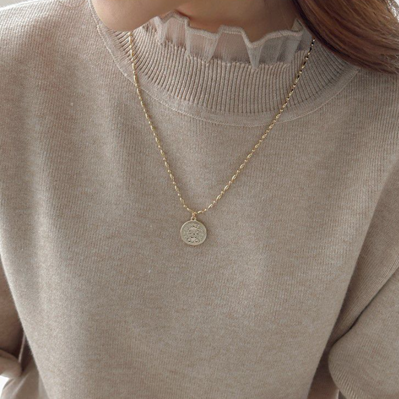 韓國花邊立領上衣-素面蕾絲婚禮OL針織長袖拼接親膚