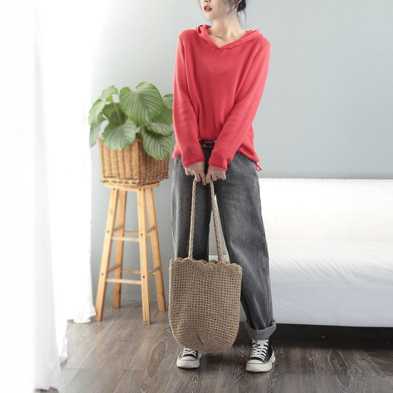 秋季寬鬆連帽針織衫 慵懶風毛衣 韓版內搭上衣