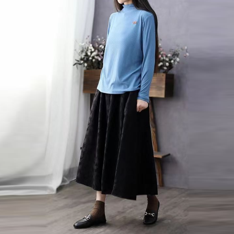 羽毛提花棉質高腰A字中長裙 秋冬文青感 顯瘦顯高