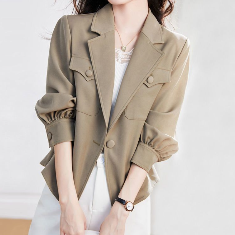 韓系短版西裝外套 春秋薄款 寬鬆落肩百搭小外套 短版修飾比例 輕鬆有型