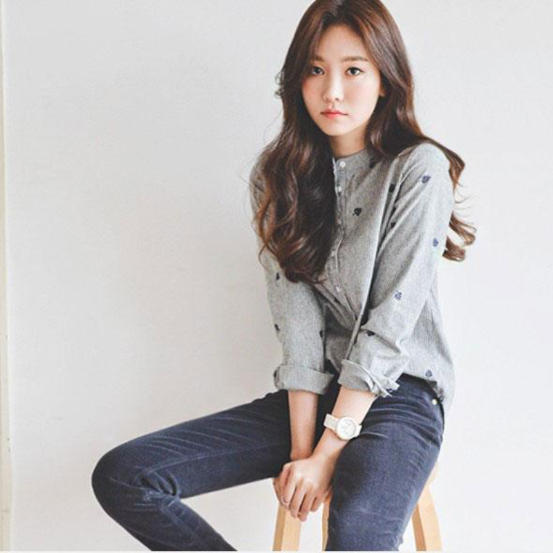 春秋立領條紋襯衫 長袖寬鬆顯瘦簡約通勤韓版上衣