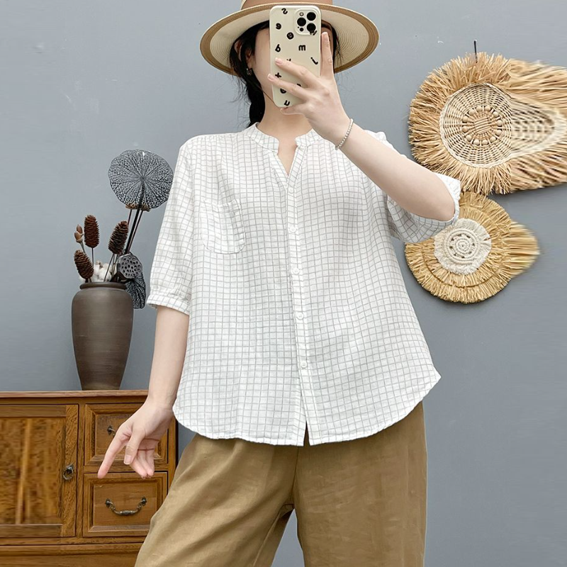 碎花雙層棉紗襯衫 中袖設計 寬鬆舒適 文青風上衣