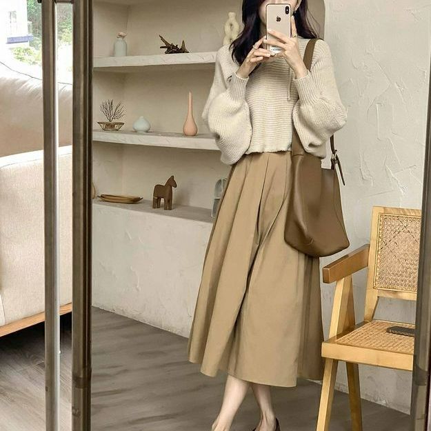 【單品可選】優雅韓系套裝 連帽針織上衣秋冬新款溫柔半身裙兩件套