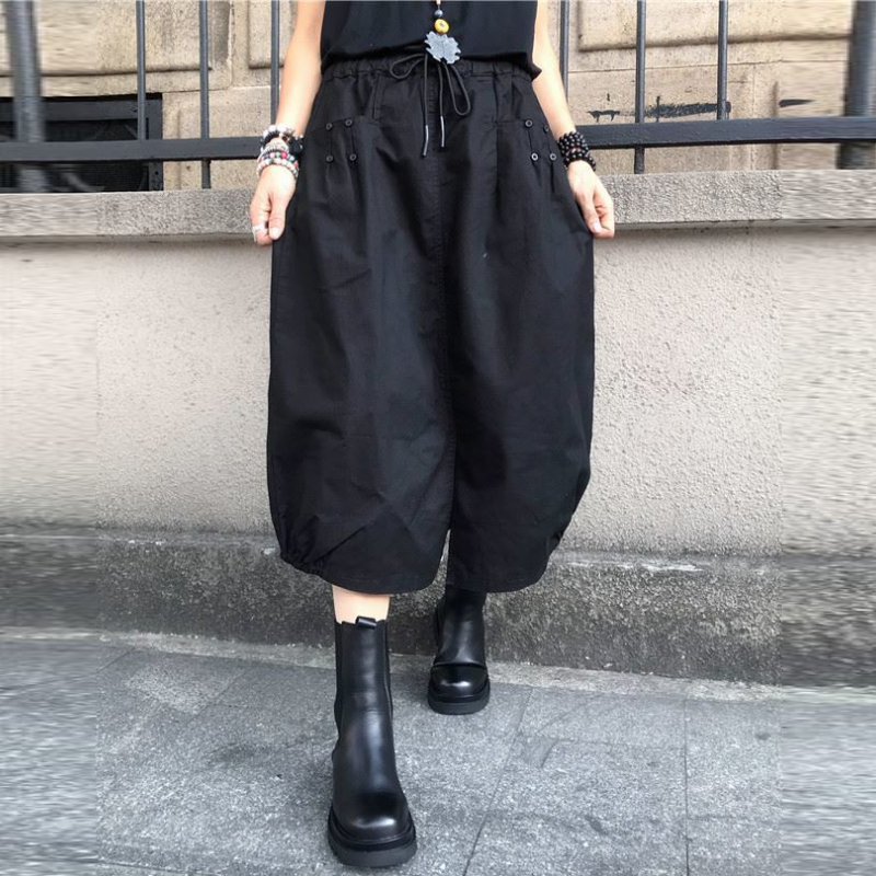 高腰鬆緊燈籠中長裙 春秋百搭 開衩設計 大尺碼友善M-4XL