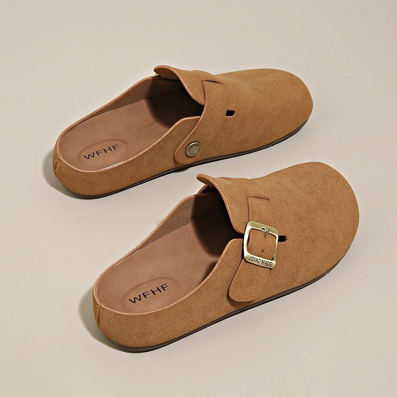 簡約包頭半拖鞋 可調扣帶設計 平底舒適 百搭休閒款