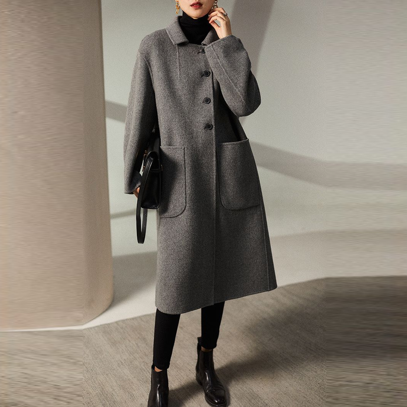 秋冬韓版寬鬆毛料大衣外套