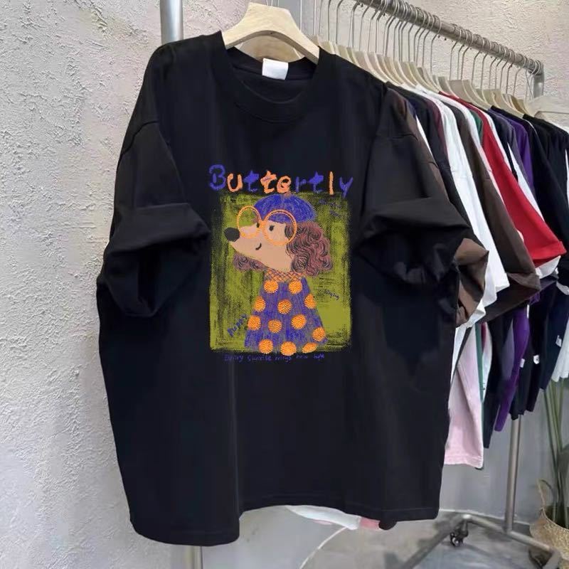 復古插畫印花短袖T恤 純棉材質 Oversize寬鬆上衣