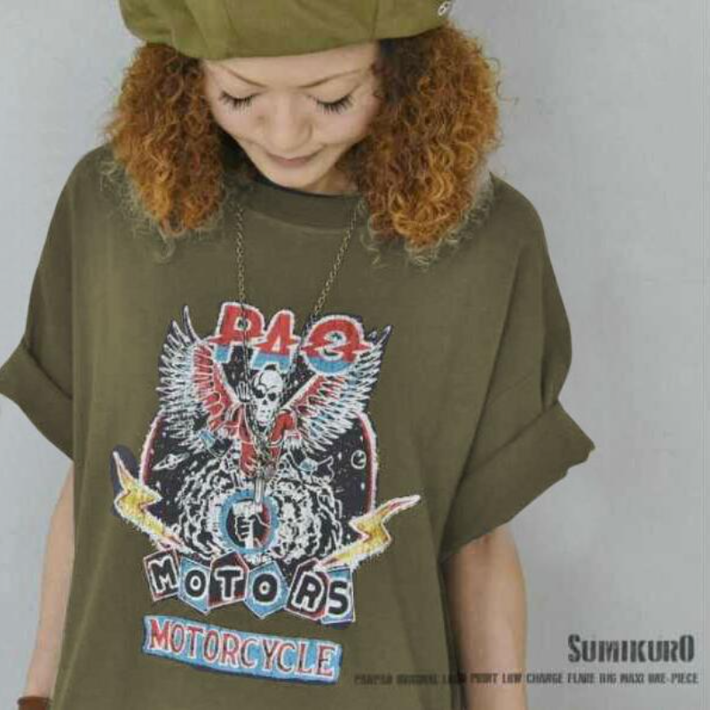 簡約．長版日式前後印花連身裙 短袖長裙