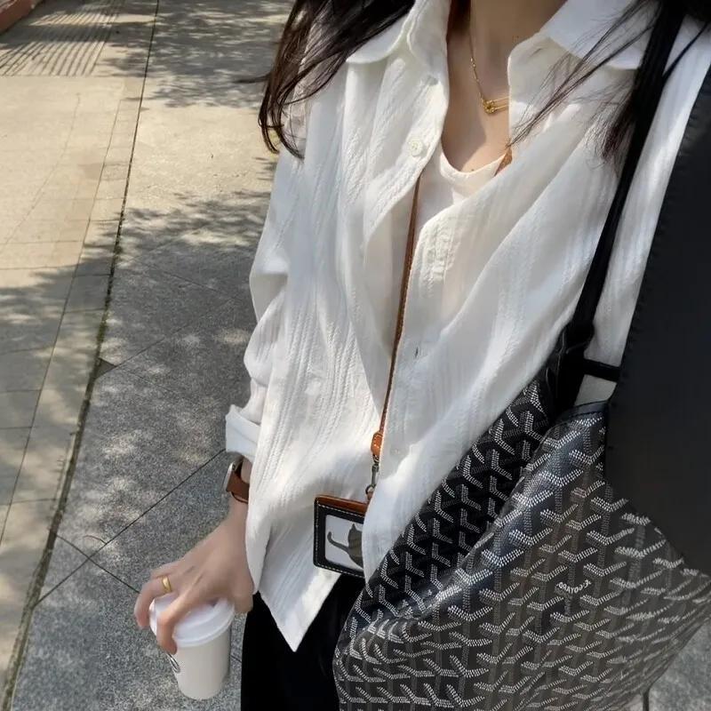 通勤防曬白襯衫 韓系寬鬆長袖罩衫