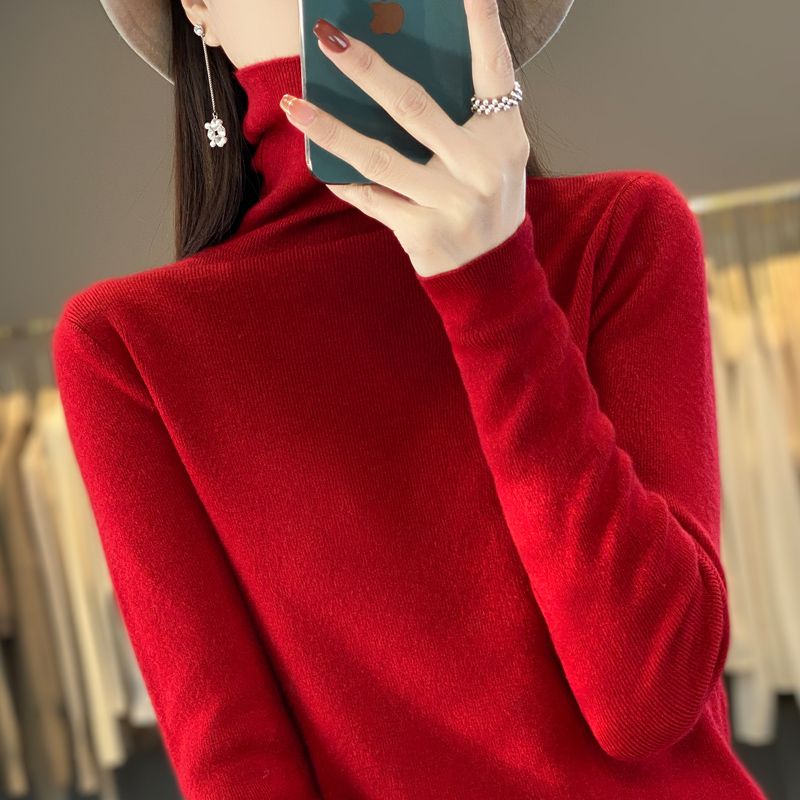秋冬加厚羊毛高領顯瘦修身針織羊絨內搭上衣