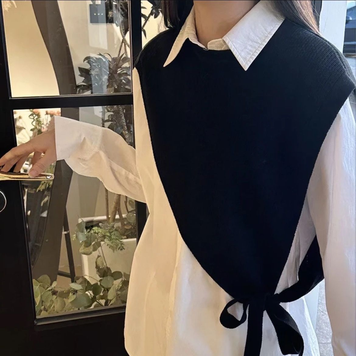 【層次感疊穿】時尚百搭斜肩披肩設計款 針織披肩式無袖馬甲休閒穿搭