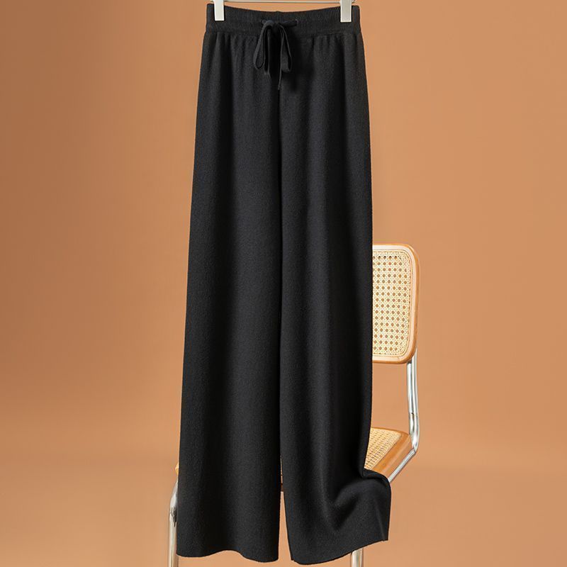 高腰顯瘦超彈羊毛寬褲 休閒拖地針織長褲