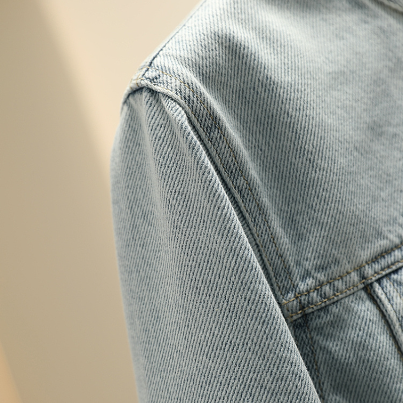 蕾絲花邊拼接牛仔外套 復古水洗短版 韓系休閒款