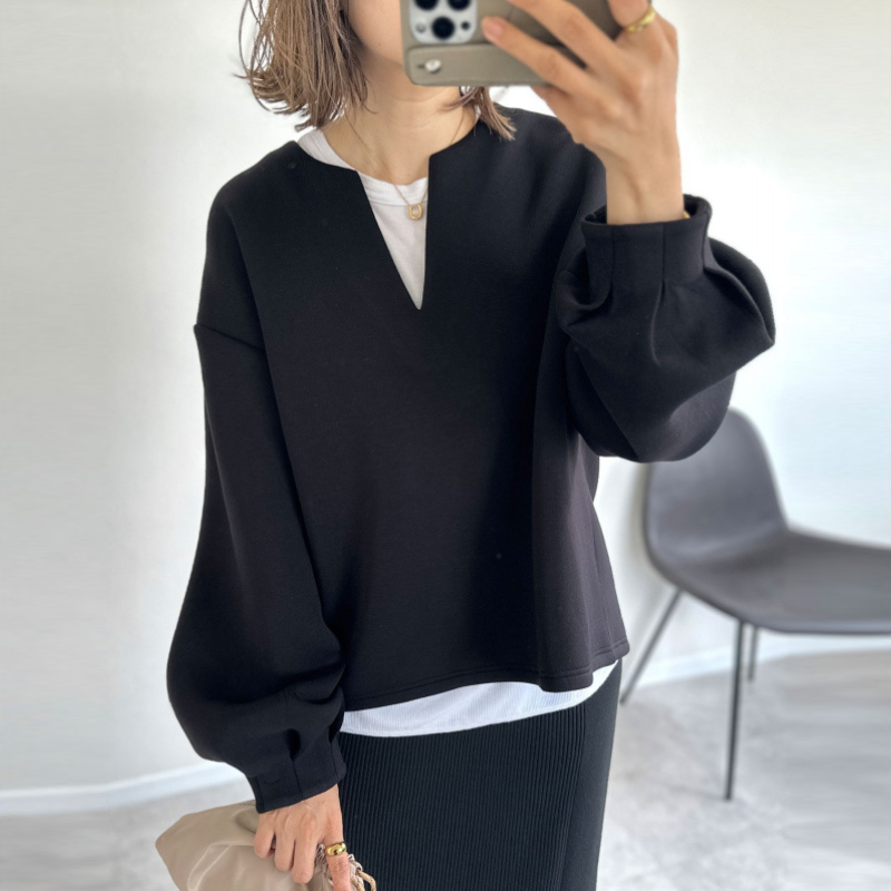 3色樂天日系寬鬆V領燈籠袖上衣-秋冬時尚百搭外套
