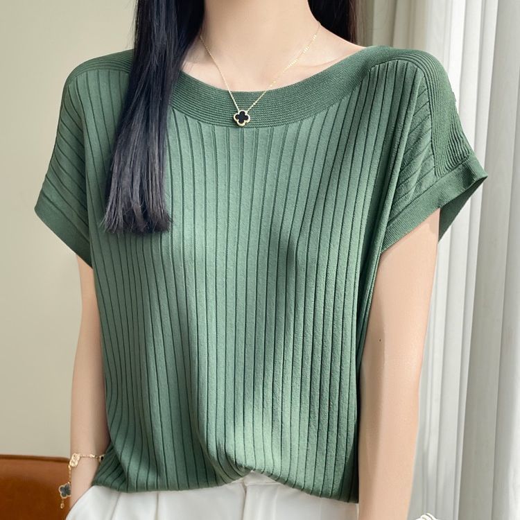 一字領短袖針織上衣 夏季寬鬆百搭內搭衫