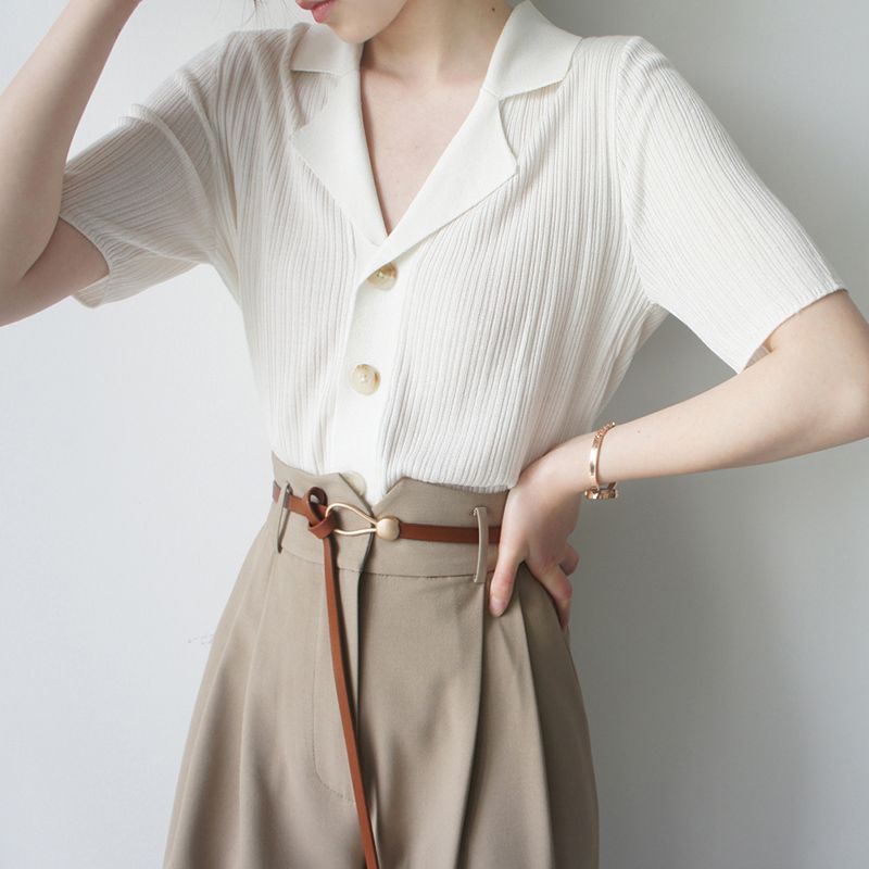 冰絲v領polo衫 針織開襟衫罩衫 薄款高級感上衣