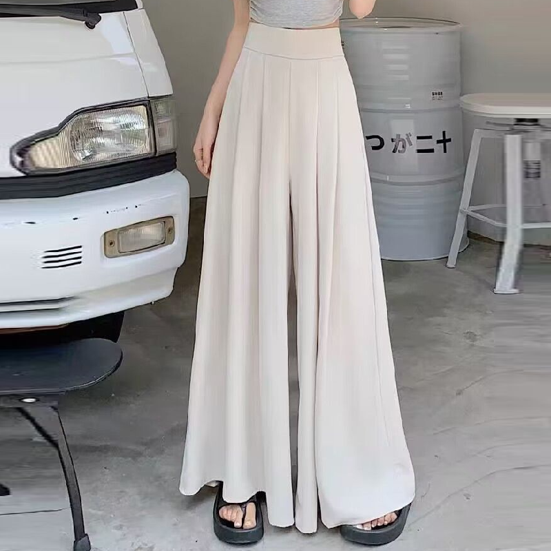 百褶西裝褲裙薄款 時尚高腰寬褲垂感休閒拖地褲（M-5XL）
