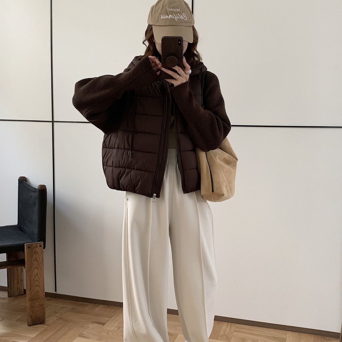 針織拼接連帽鋪棉外套 短版輕量 保暖不臃腫（小個子友善）