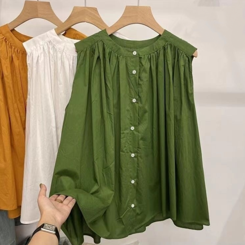 春夏無袖寬鬆版型素色襯衫 減齡顯瘦高級氣質感