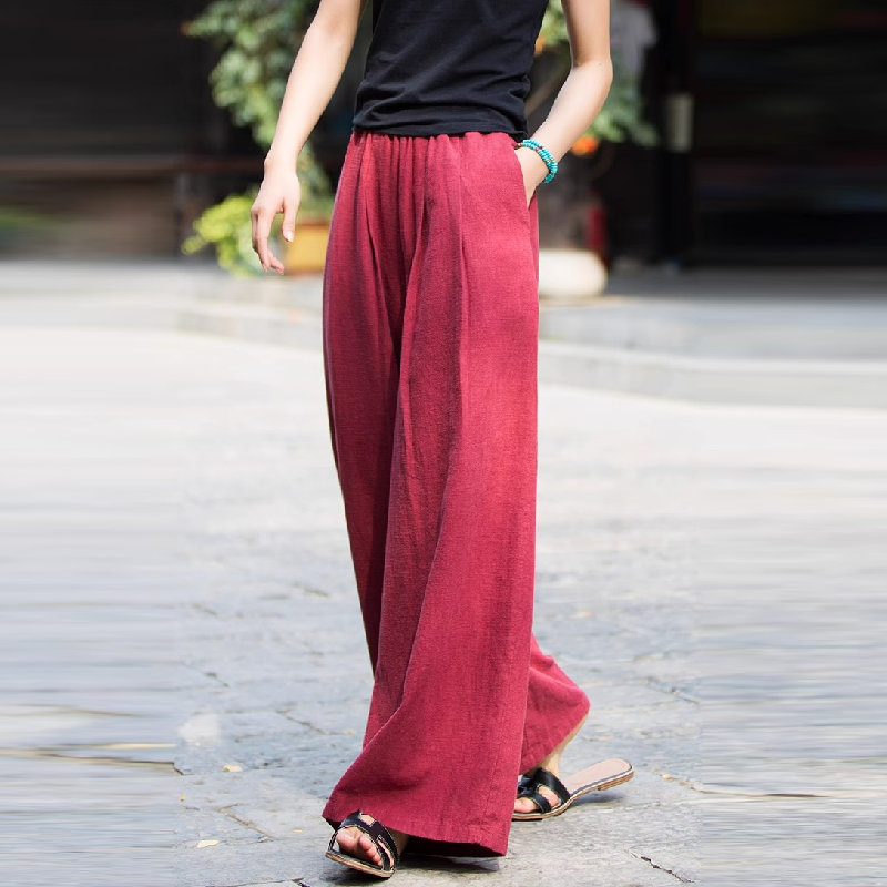 棉麻寬褲休閒顯瘦 高腰素色透氣親膚休閒褲*9色/M-3XL
