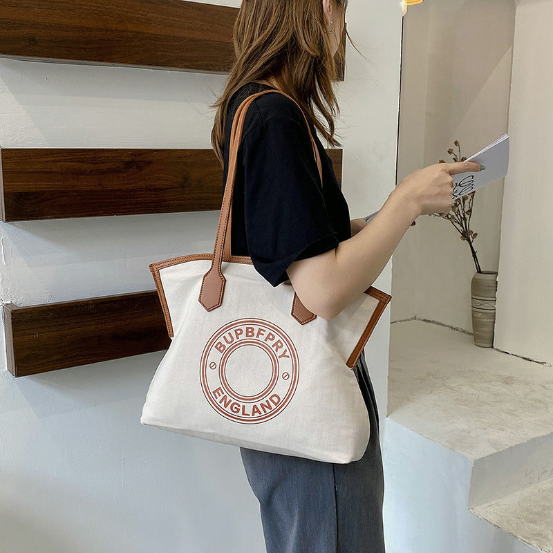 時尚通勤帆布托特包大容量簡約單肩包