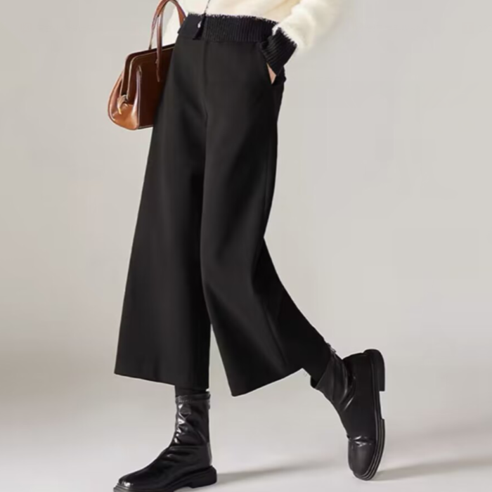 毛呢八分寬褲 秋冬新款休閒寬鬆顯瘦