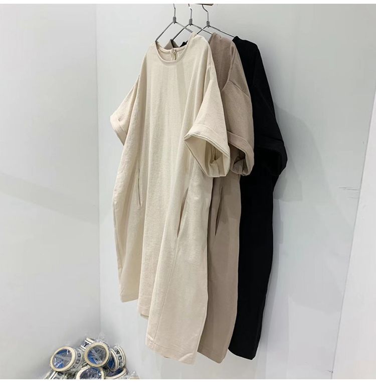 [特價出清]大尺碼慵懶風連身裙-韓版寬鬆中長款 簡約遮肉設計