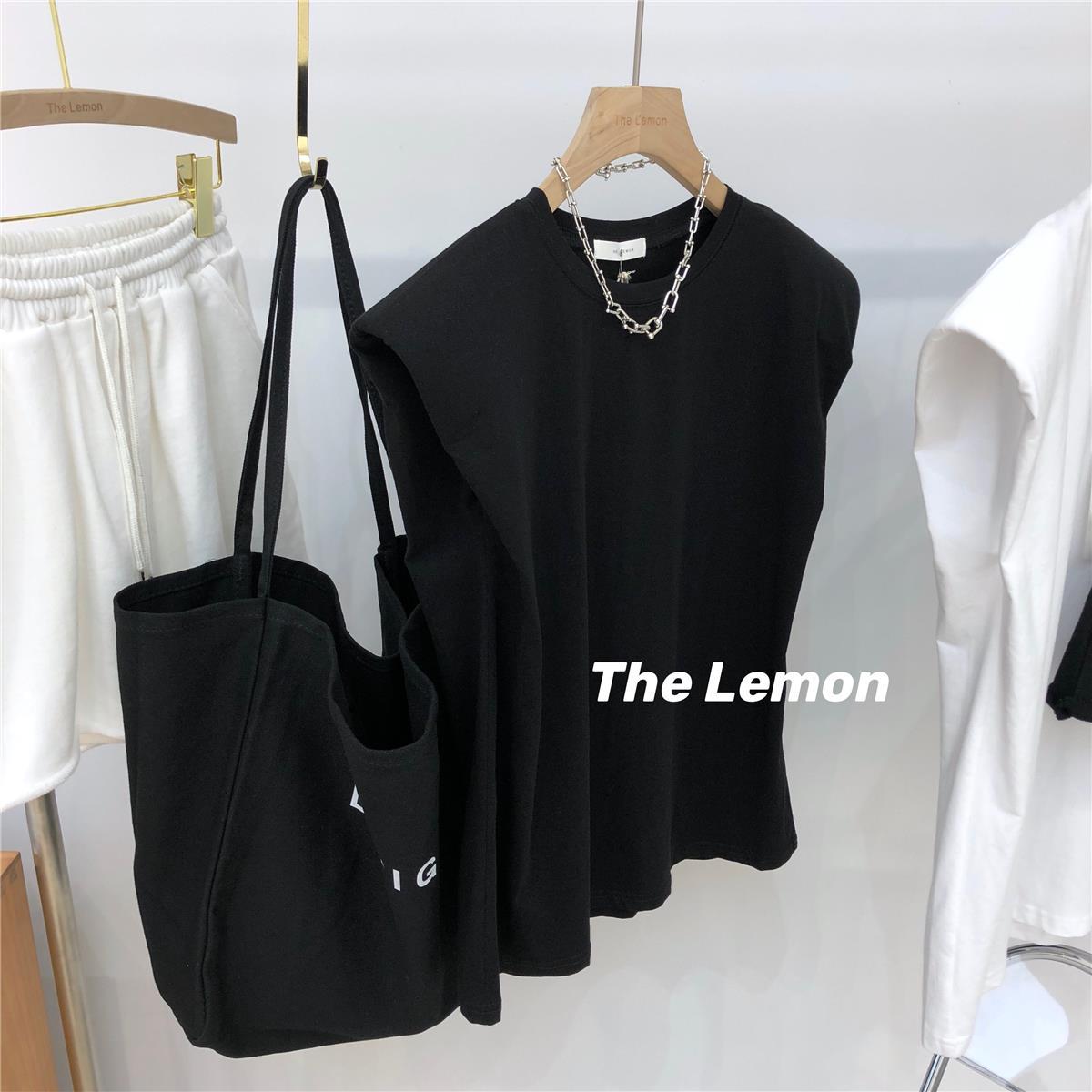 韓系chic無袖背心上衣顯瘦百搭寬鬆墊肩設計 背心 外穿上衣