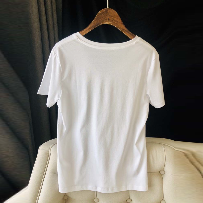 S-4XL/ 棉質 正肩短袖T恤 韓國顯瘦剪裁 V領微甜心機