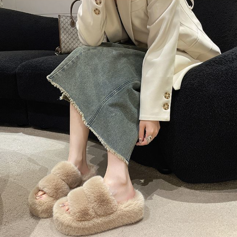 軟萌毛毛雙寬帶拖鞋*5色(到42碼)