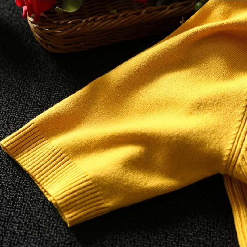 優雅韓版簡約多色半高領五分袖針織衫