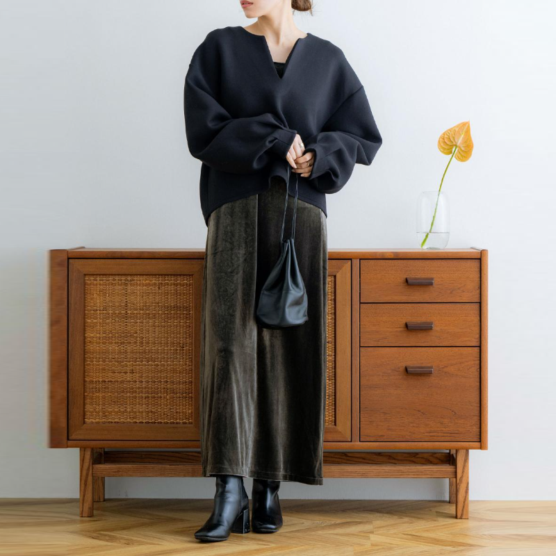 3色樂天日系寬鬆V領燈籠袖上衣-秋冬時尚百搭外套