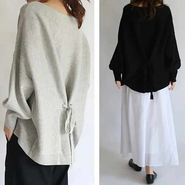 日系慵懶風寬鬆針織上衣-百搭嬌小設計感T恤毛衣