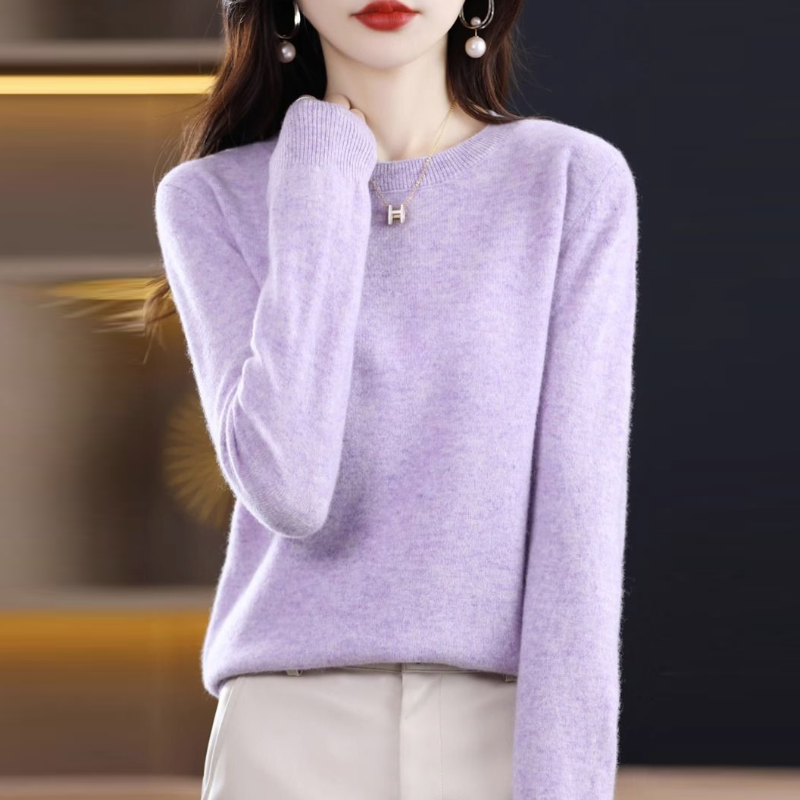 早春柔軟親膚針織上衣 圓領長袖 寬鬆好搭毛衣