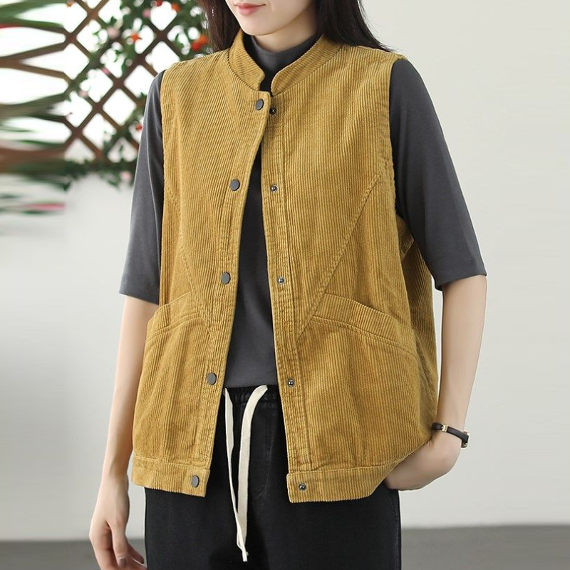 復古燈芯絨背心外套 超柔手感 春秋外搭 文青休閒 寬鬆百搭 無袖