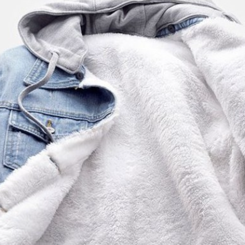 秋冬季刷毛加厚鋪棉牛仔外套（帽子可拆卸）